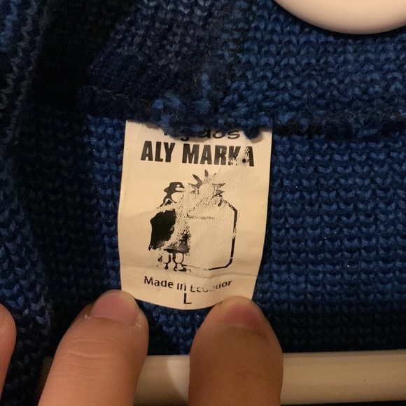 Aly Marka Blue and White Lama Nordic Jacket Size Large - Picture 3 of 8